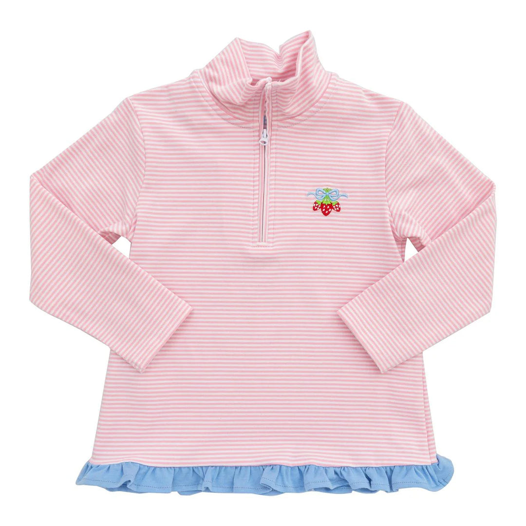 Itsy Bitsy Strawberry Quarter Zip Ruffle Pullover