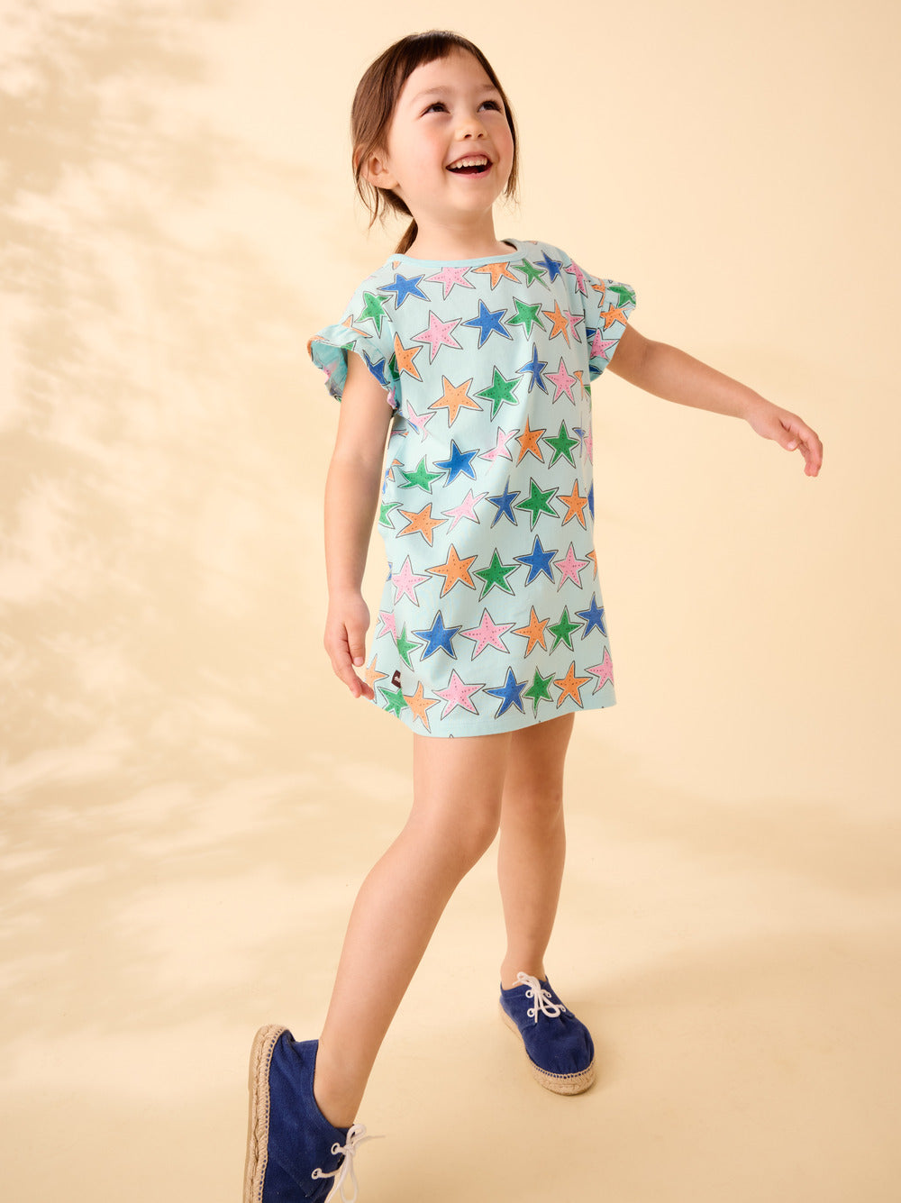 Tea Collection Flutter Sleeve Shift Dress with Starfish