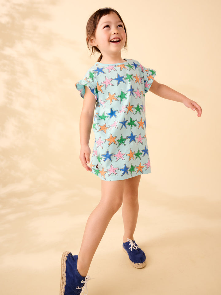 Tea Collection Flutter Sleeve Shift Dress with Starfish