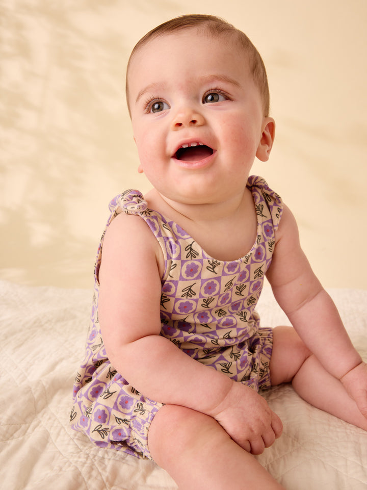 Tea Collection Tie Shoulder Baby Romper in Tile Floral