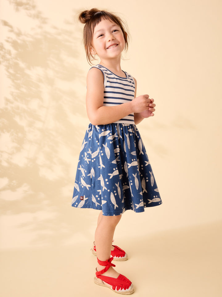 Tea Collection Print Mix Tank Skirted Dress