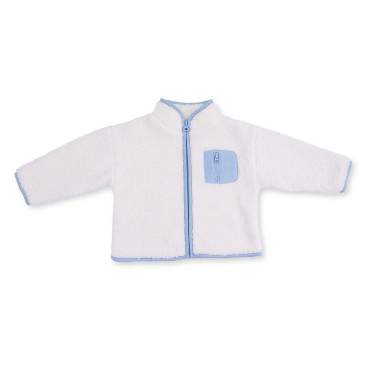 Angel Dear Sherpa Zip Jacket in Cream with Blue