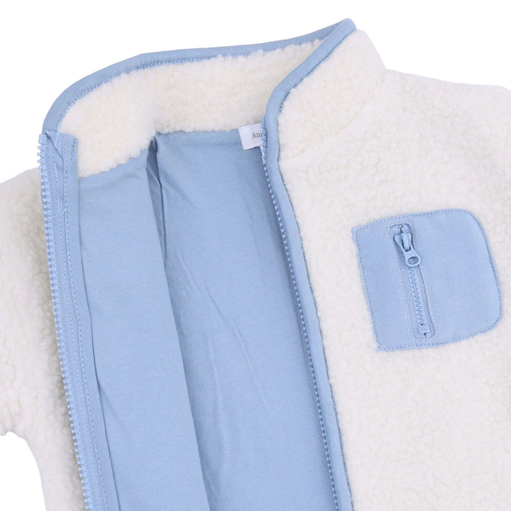Angel Dear Sherpa Zip Jacket in Cream with Blue