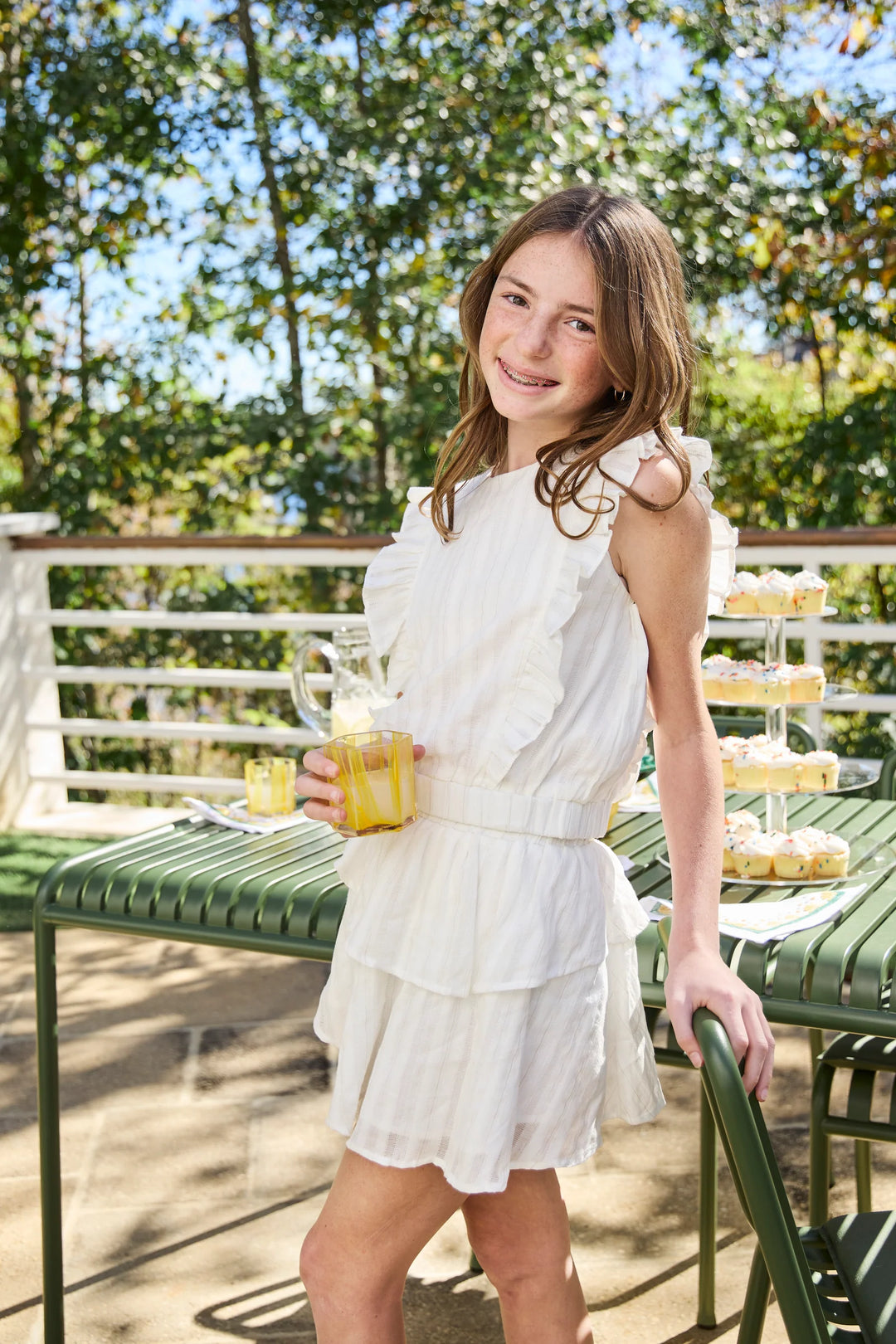 Pleat Parker Skort in White and Gold