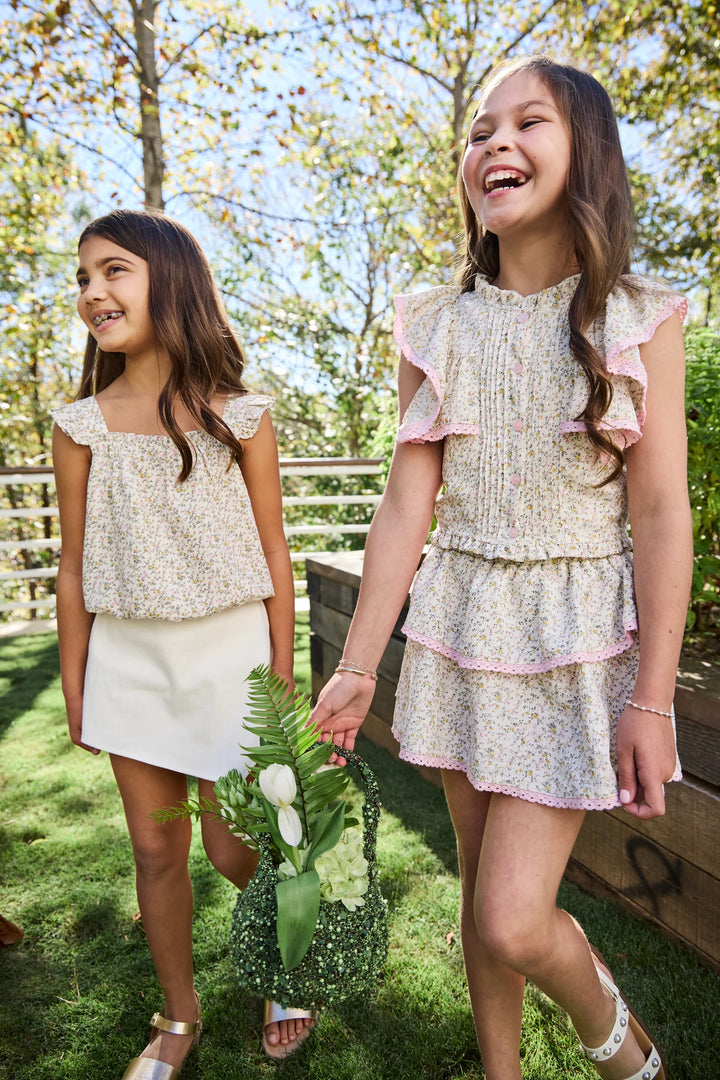 Pleat Posie Top in Cream Ditsy