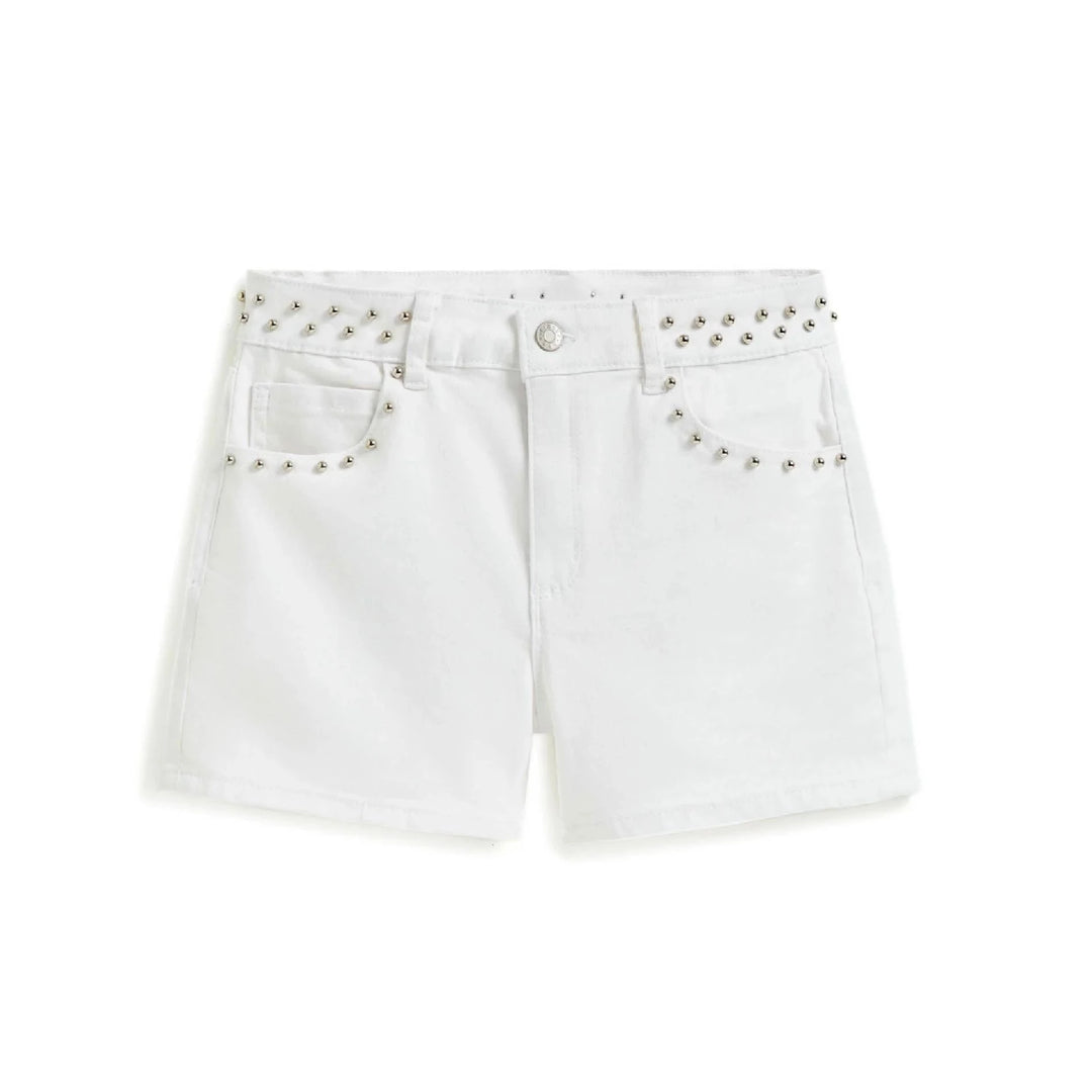Tractr Studded Waist High Rise Shorts in White