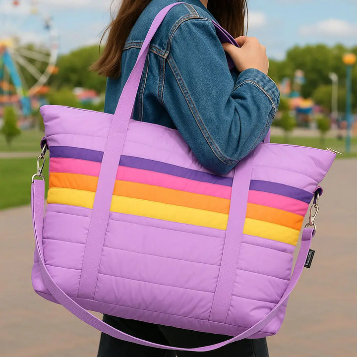 Top Trenz Purple Stripe Retro Weekender Bag