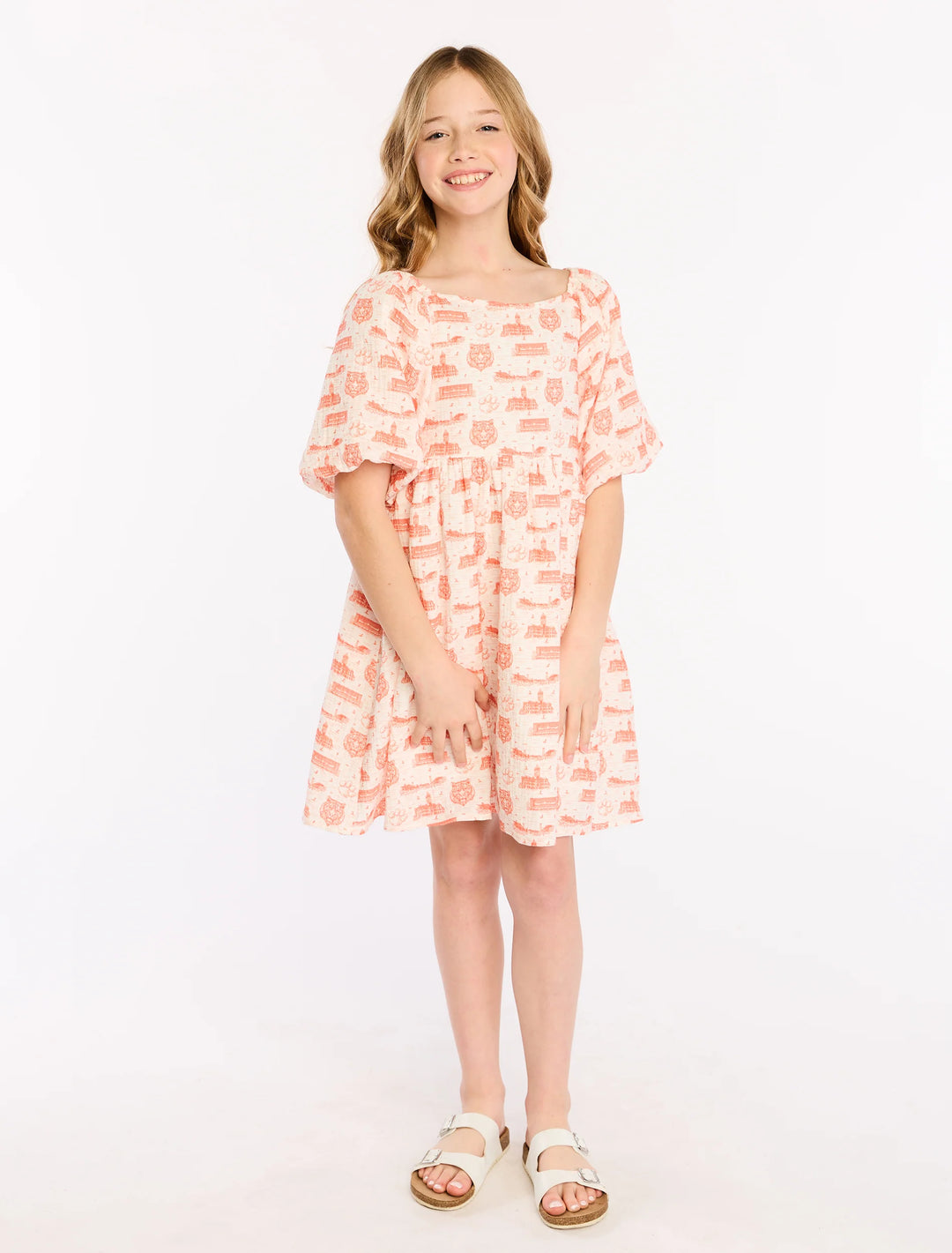 Clemson Toile Puff Sleeve Dress