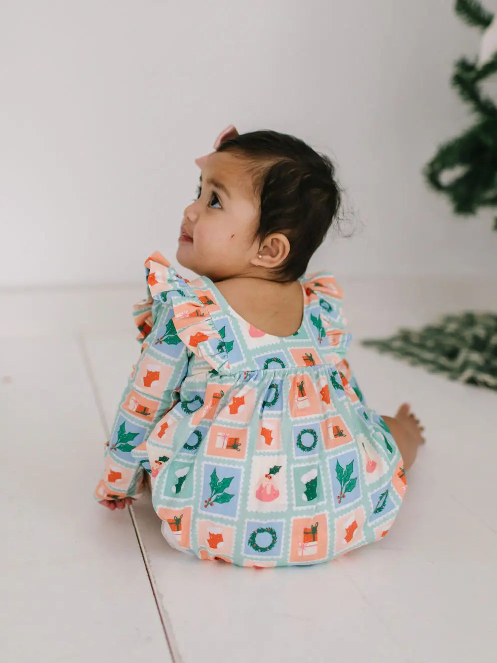 Ollie Jay Leah Romper in Holiday Stamps