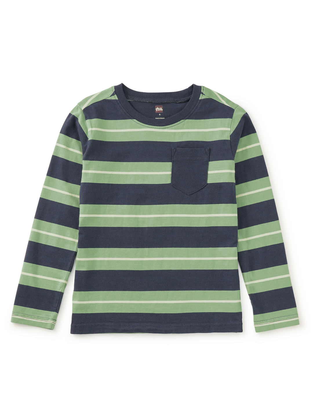 Tea Collection Long Sleeve Striped Pocket Tee in Indigo