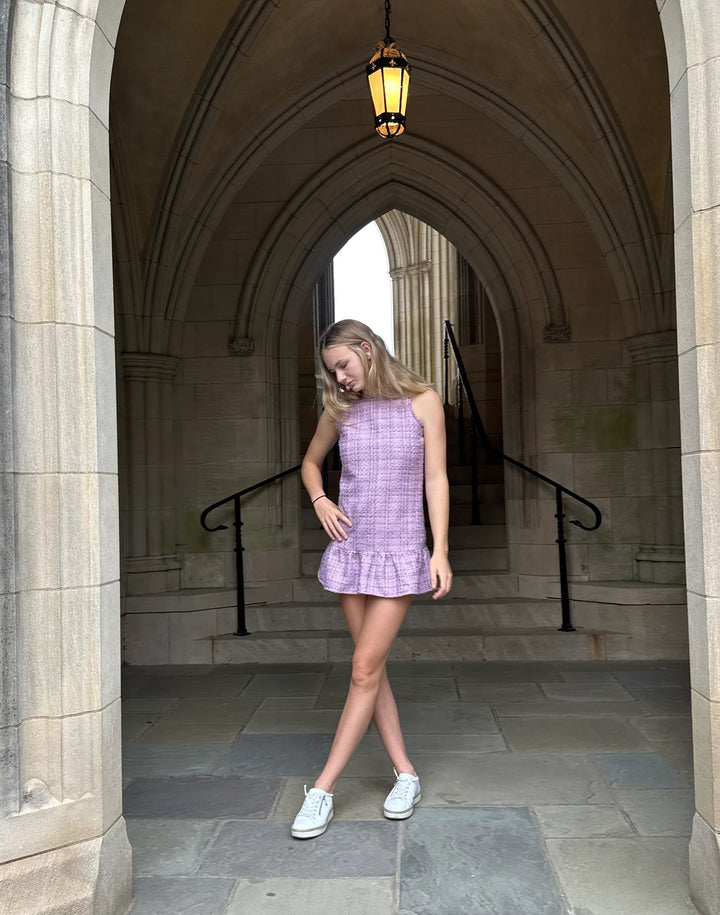 Little Olin Lavender Tweed Ruffle Dress