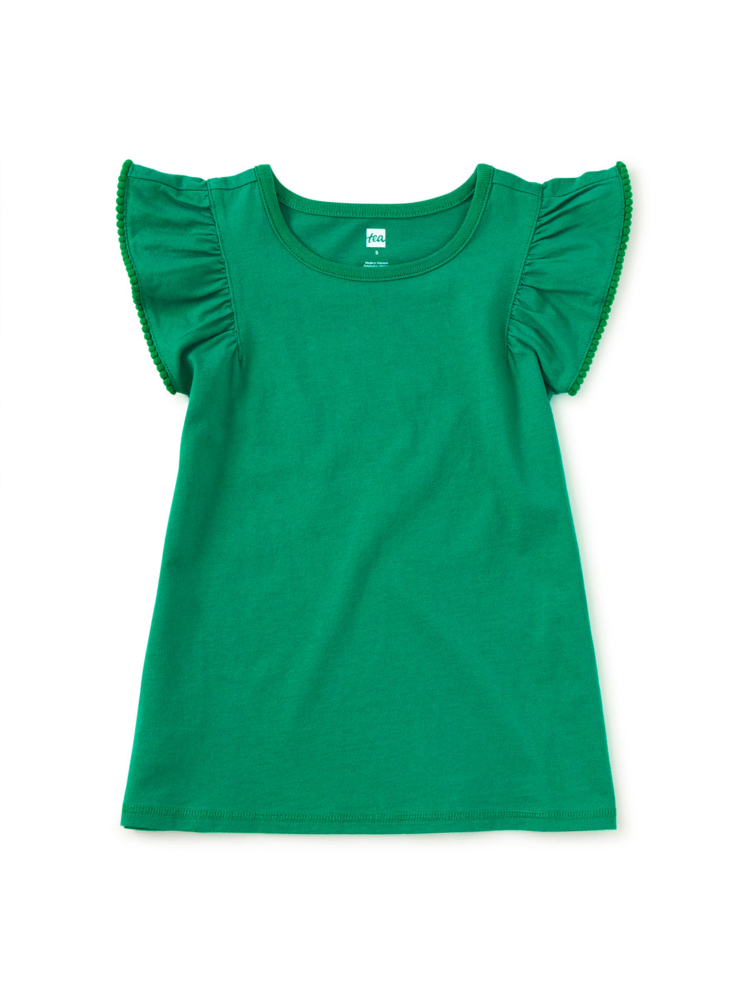 Tea Collection Pom Pom Flutter Top in Viridian