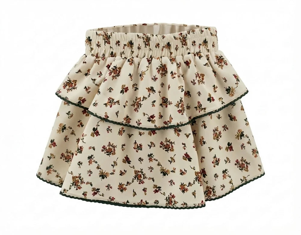 Pleat Parker Skort in Cream Vintage Floral