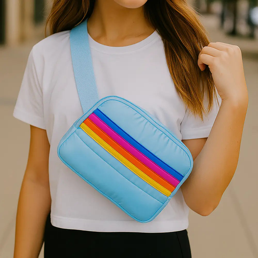Top Trenz Blue Puffer Stripe Belt Bag