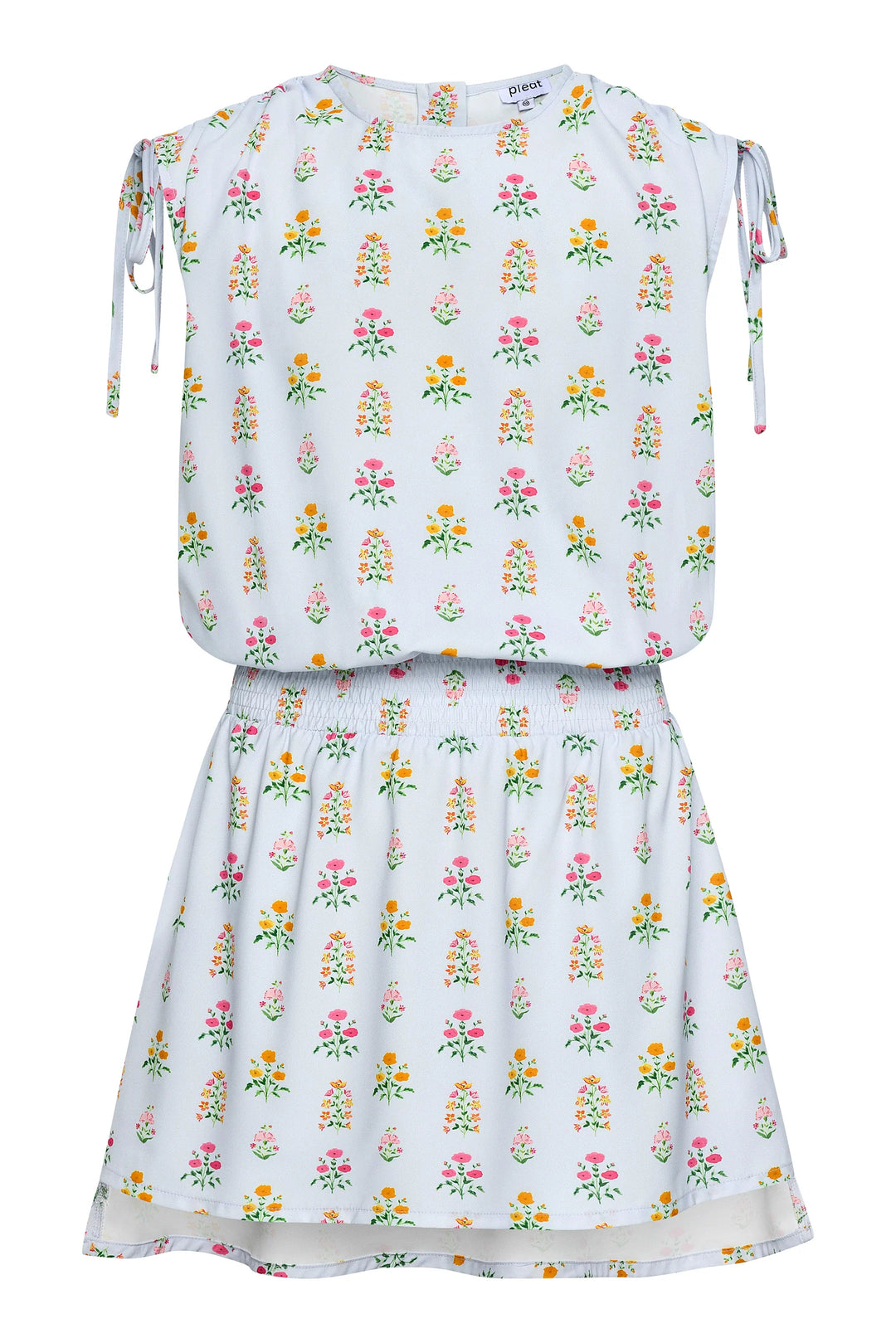 Pleat Helen Dress in Blue Floral Block Print