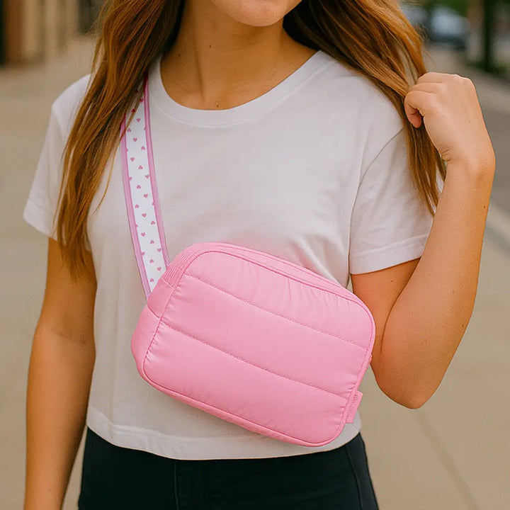 Top Trenz Pink Heart Puffer Belt Bag