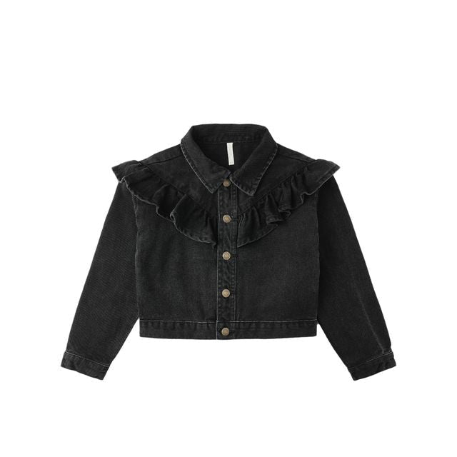 Rylee & Cru Ruffle Denim Jacket in Washed Black