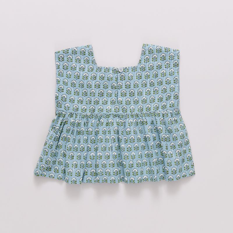 Pink Chicken Kamari Top in Blue Prairie Block (size 2-6)