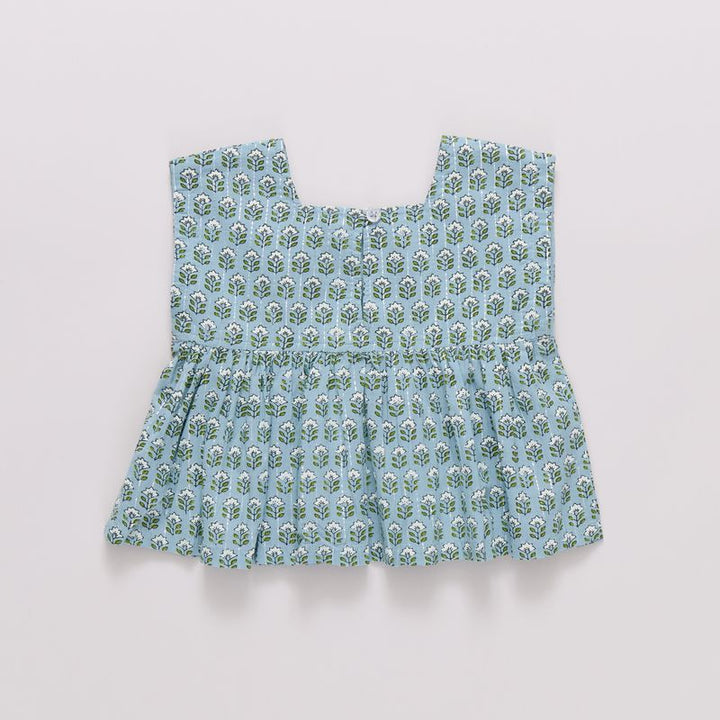 Pink Chicken Kamari Top in Blue Prairie Block (size 2-6)
