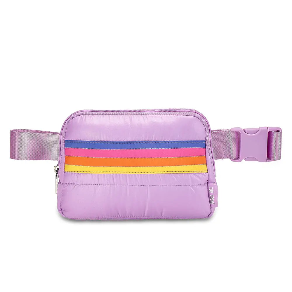 Top Trenz Purple Puffer Stripe Belt Bag