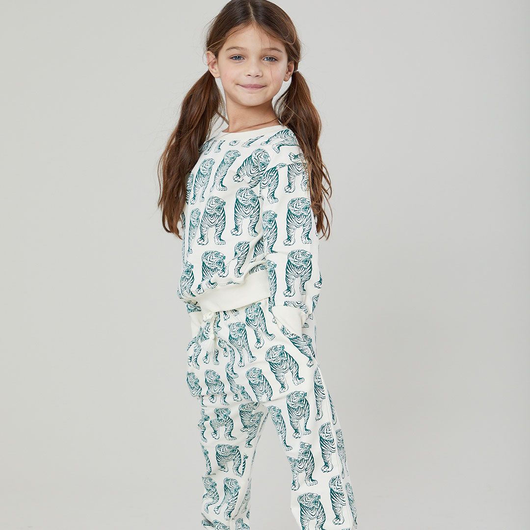 Pink Chicken Organic Sweatpant in Green Tiger (sizes 2-6)