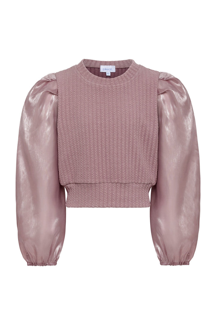 Pleat Peyton Sweater Top in Pink Shimmer