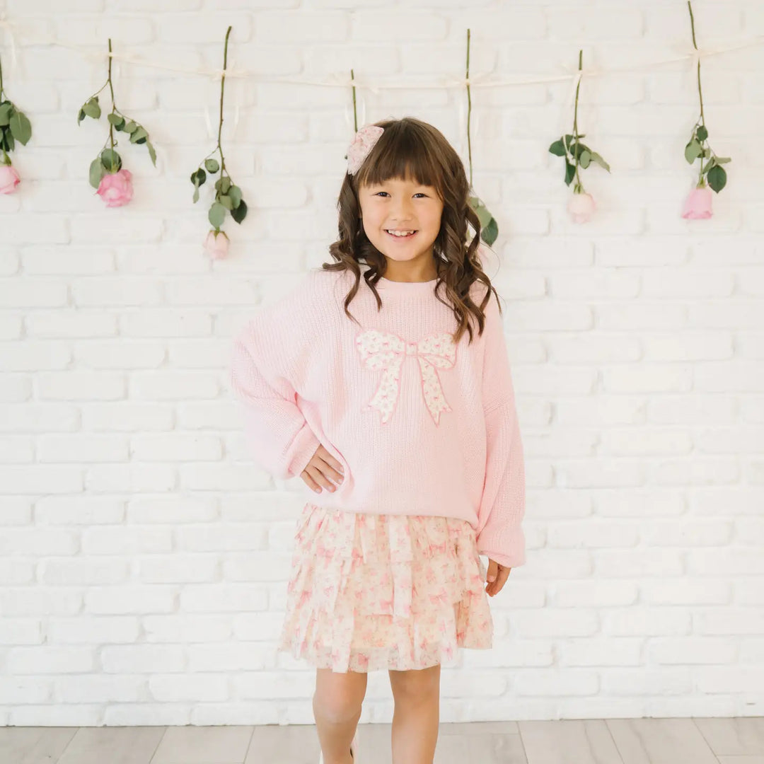 Sweet Wink Ditsy Floral Bow Knit Sweater