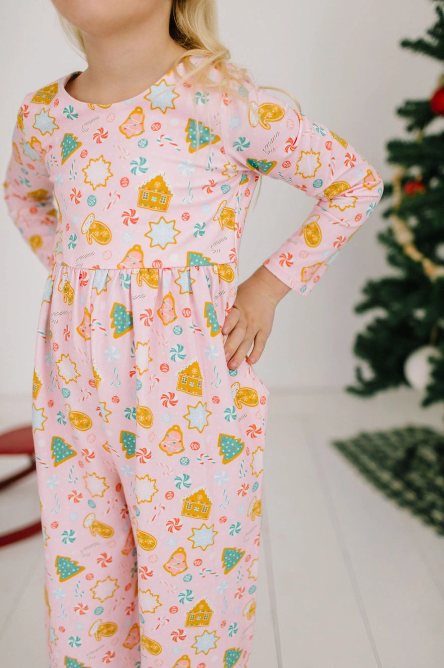 Ollie Jay Long Sleeve Leggy Romper in Christmas Cookies