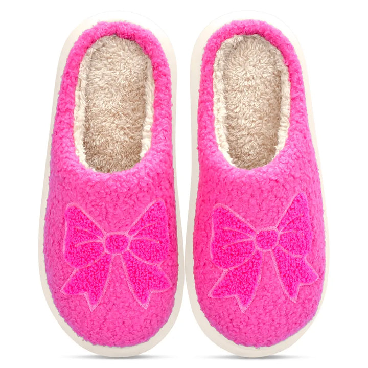 Hot Pink Cozy Bow Slippers