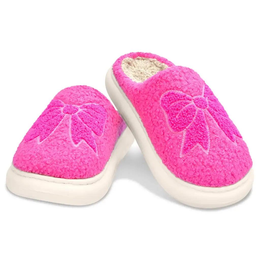 Hot Pink Cozy Bow Slippers