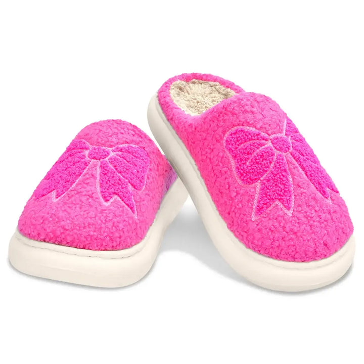 Hot Pink Cozy Bow Slippers