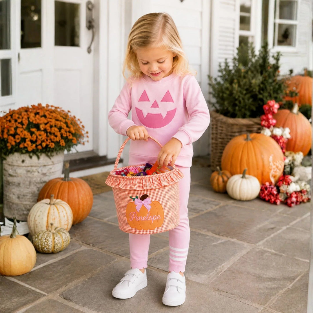 Orange Pumpkin Tote with Pink Bow