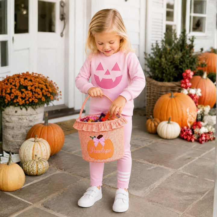 Orange Pumpkin Tote with Pink Bow