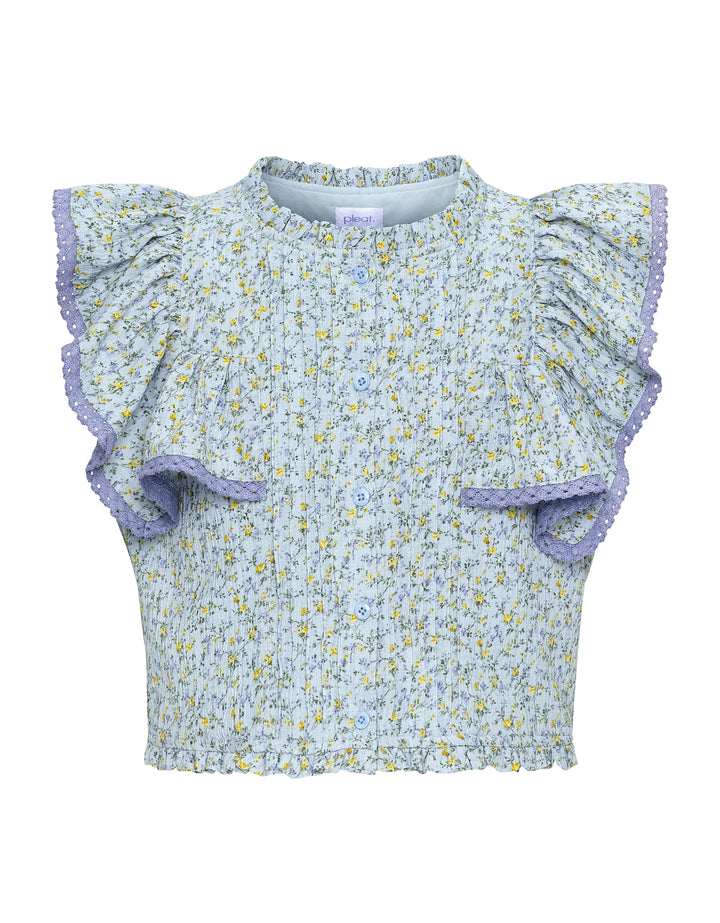 Pleat Posie Top in Blue Ditsy