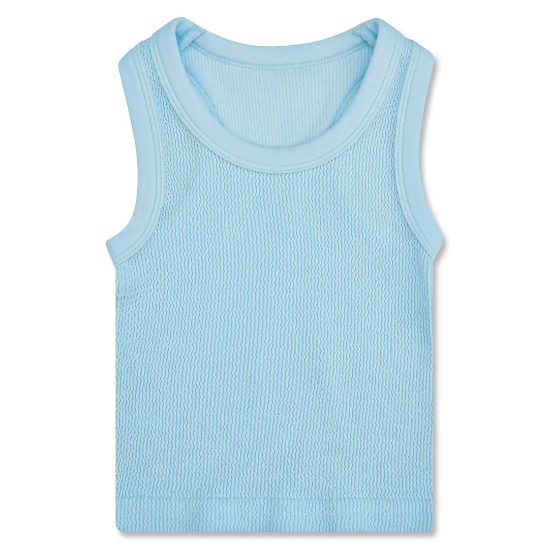Light Blue Smocked Racer Tank