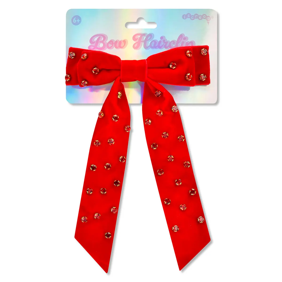 Red Rhinestone Bow Hair Clip
