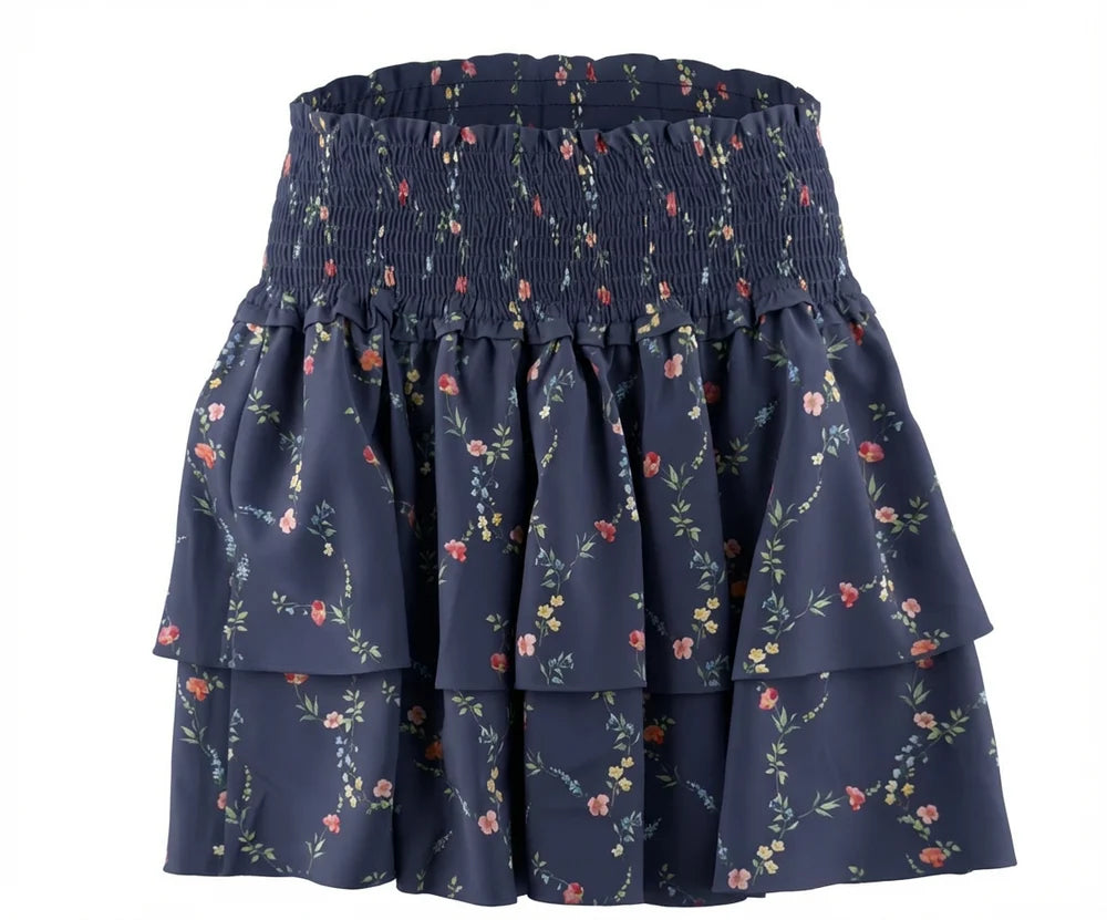 Pleat Scottie Skirt in Navy Vine