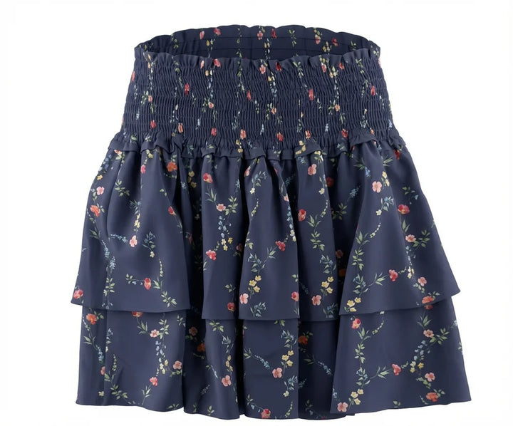 Pleat Scottie Skirt in Navy Vine