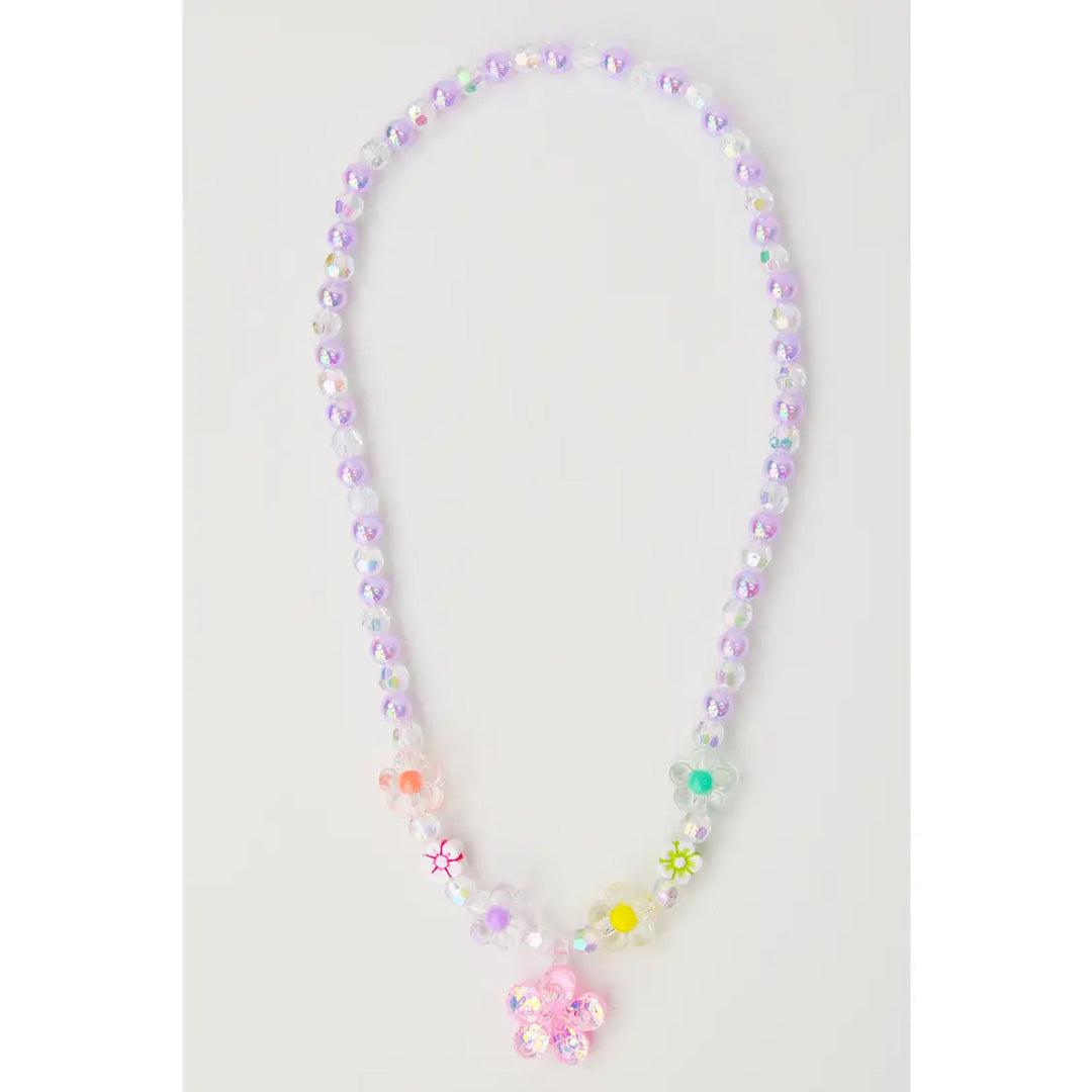 Clear Purple Flower Necklace