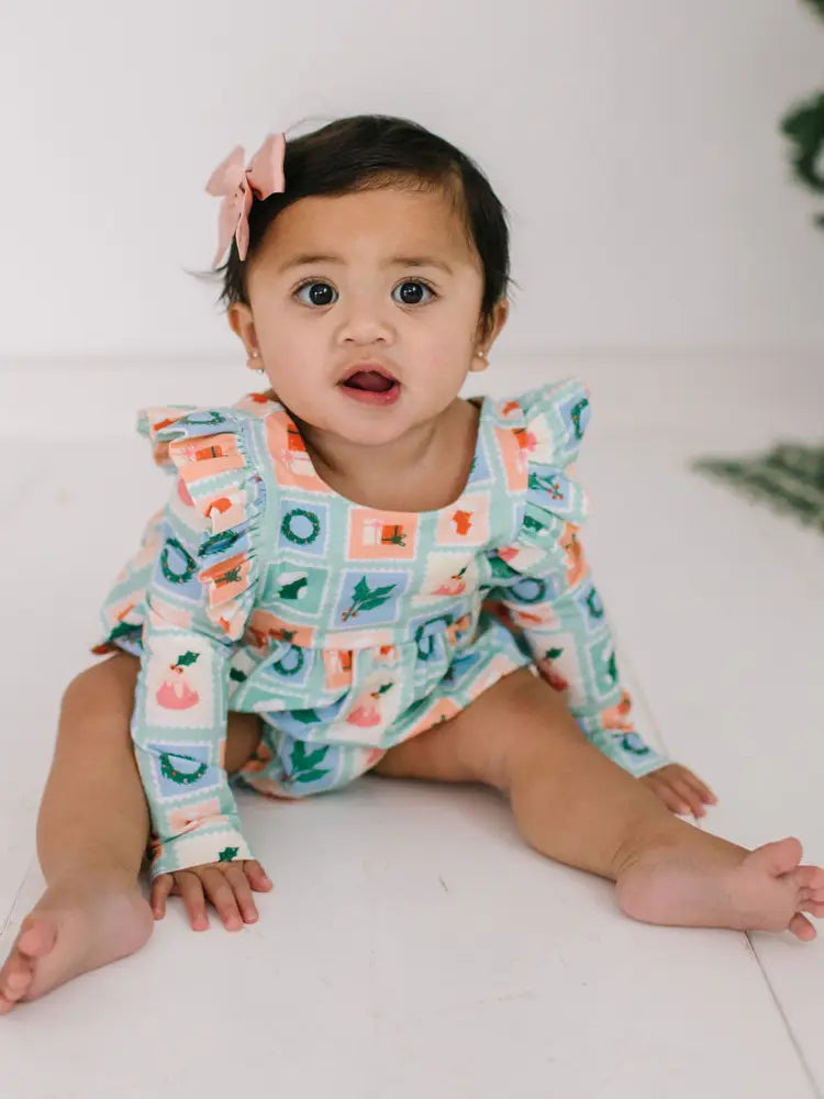 Ollie Jay Leah Romper in Holiday Stamps