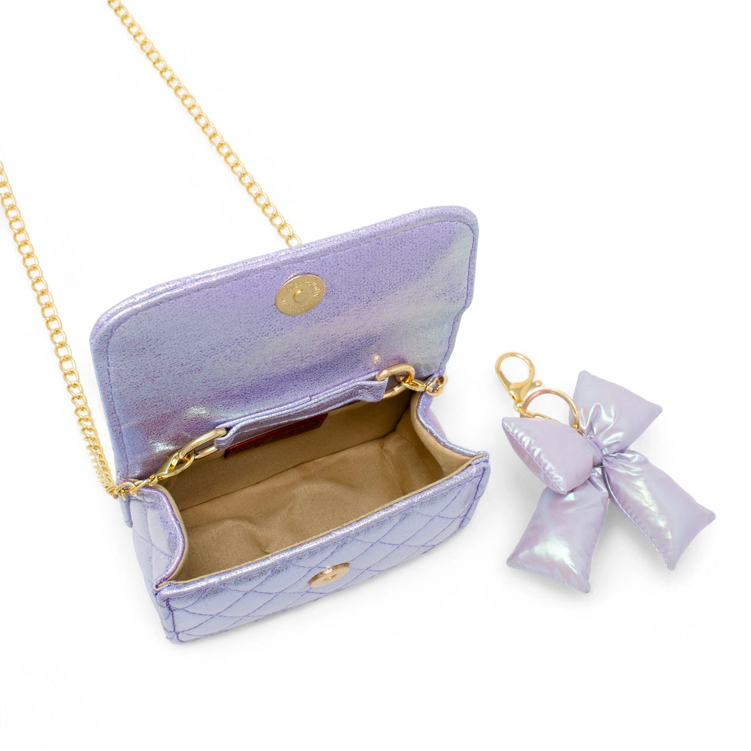 Purple Quilted Fluffy Bow Handbag