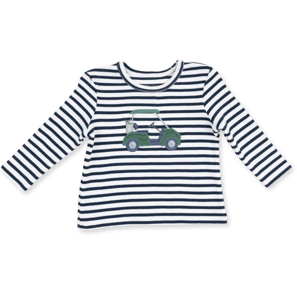 Long Sleeve Golf Shirt in Navy Stripe