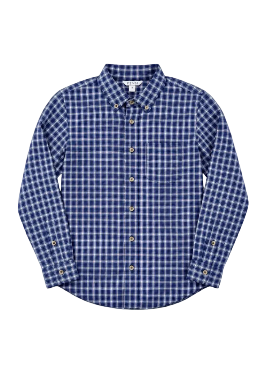 Finn Pierfront Buttondown in Pelagic Plaid