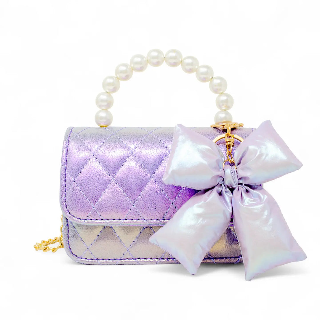 Purple Quilted Fluffy Bow Handbag