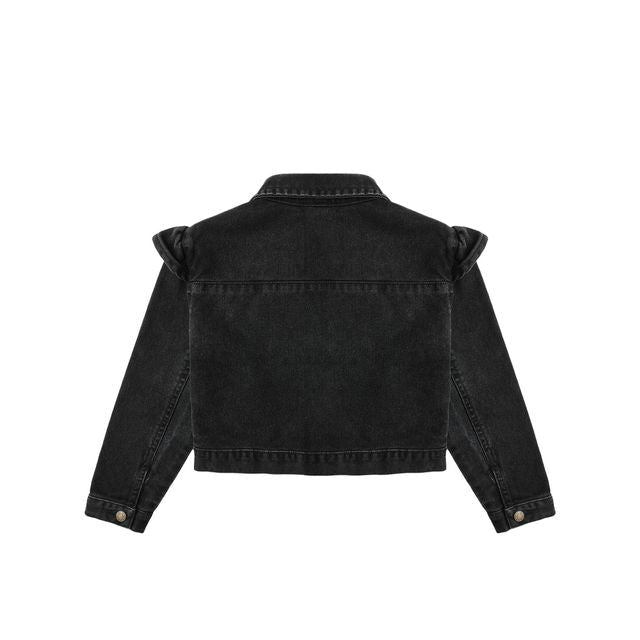Rylee & Cru Ruffle Denim Jacket in Washed Black