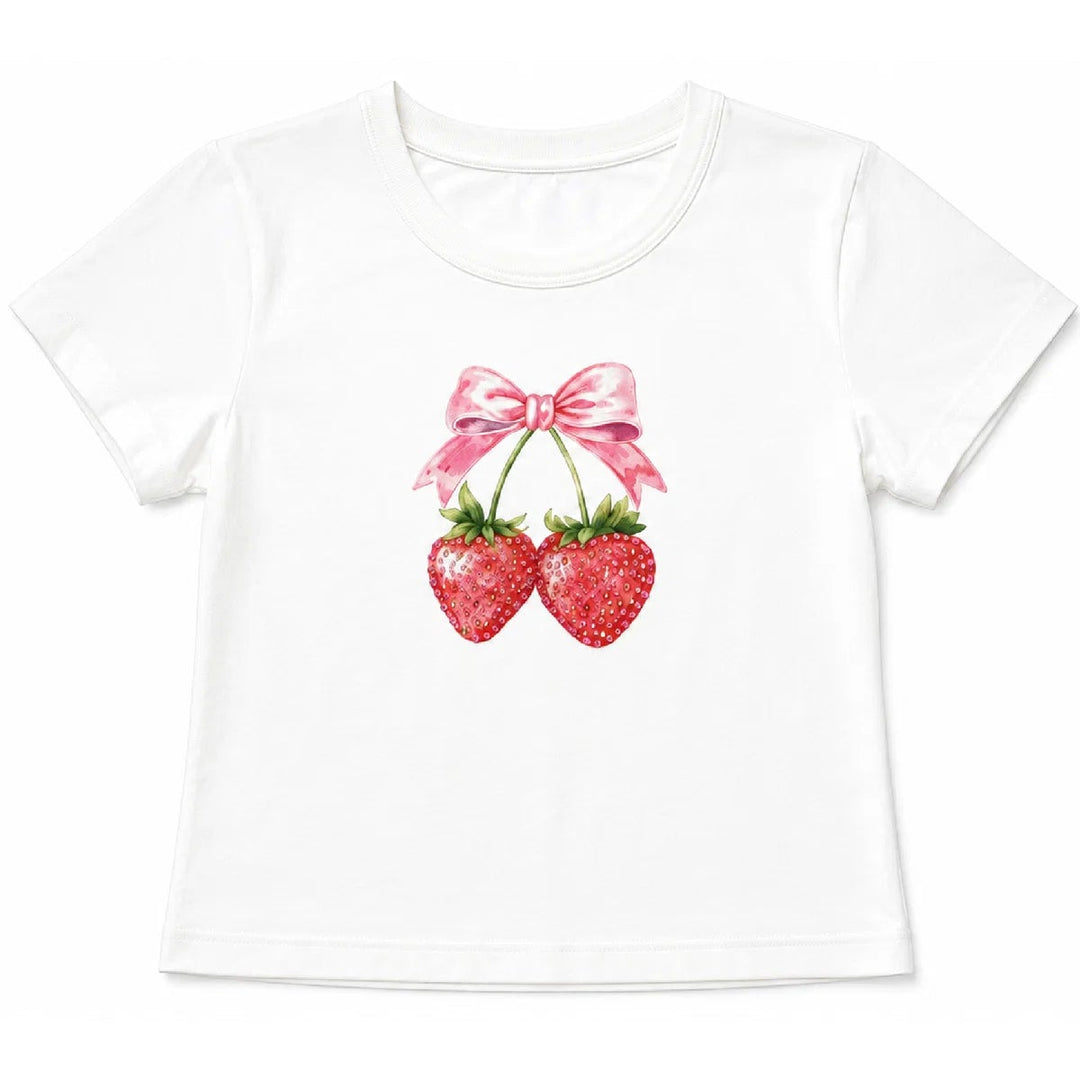 Boxy Baby Tee with Rhinestone in Strawberry