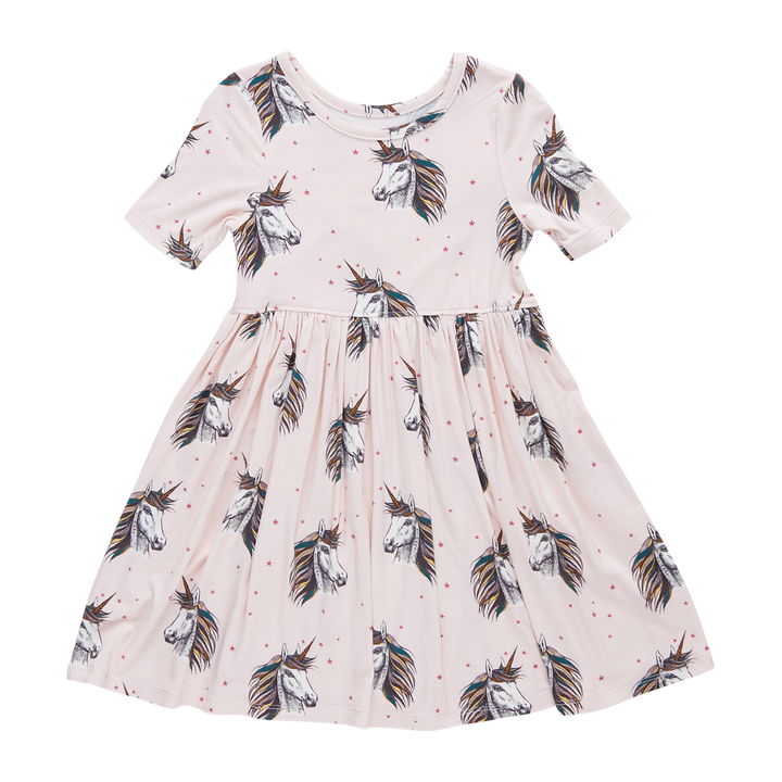 Pink Chicken Bamboo Steph Dress in Pink Unicorns (sizes 2-6)
