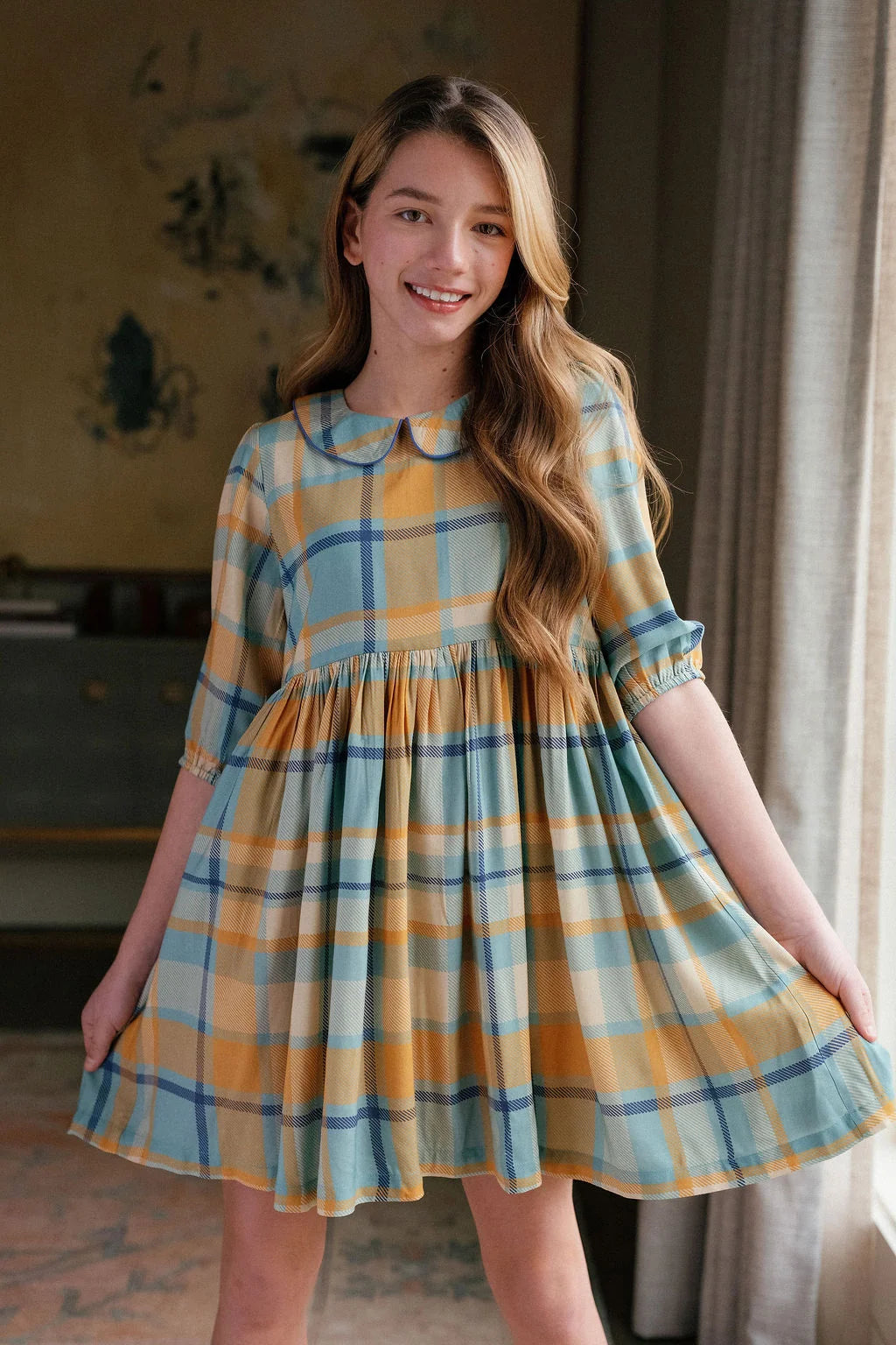 Briton Court Annabel Dress in Harvest Plaid