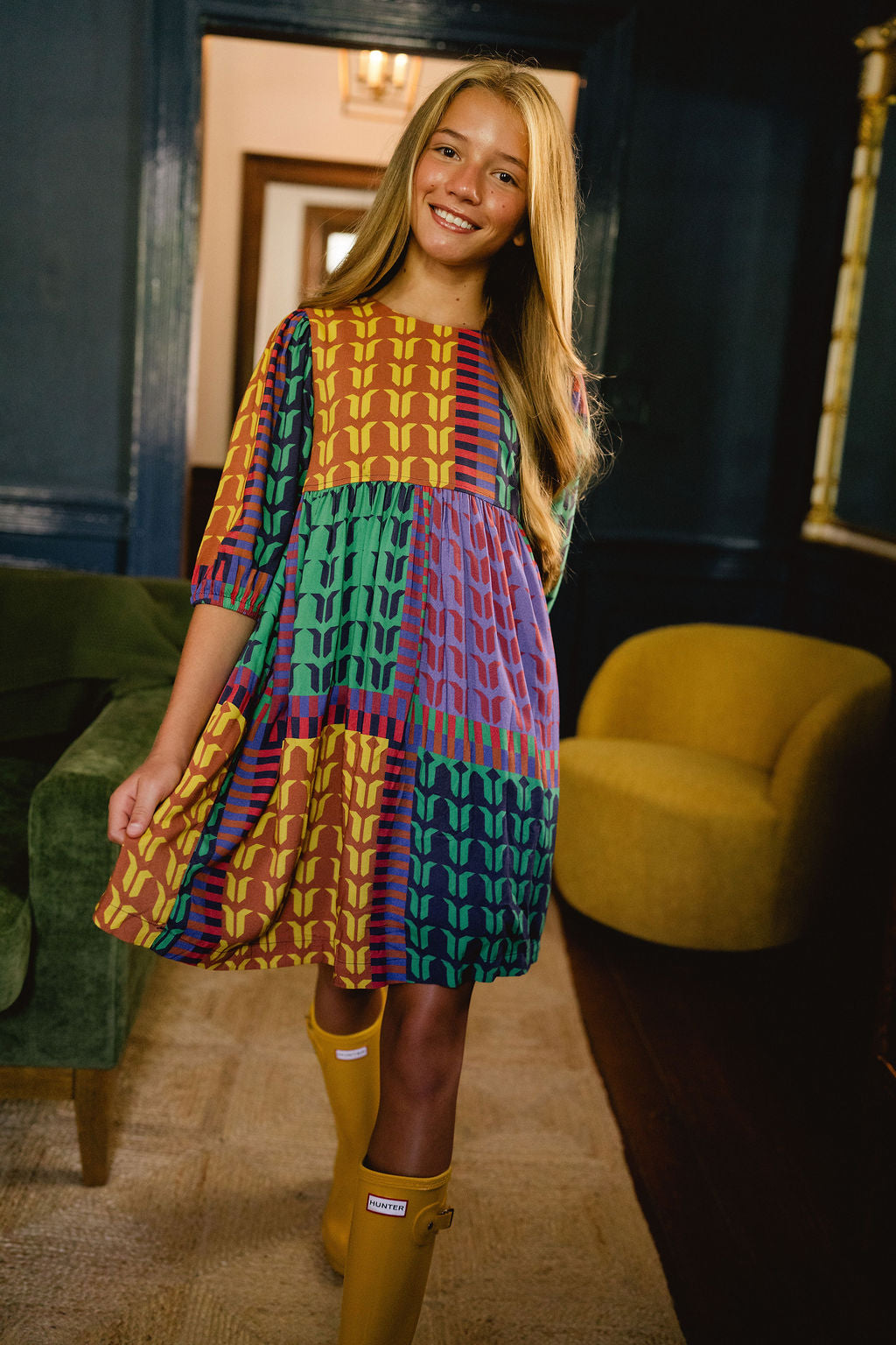 Briton Court Autumn Dress in Yellow Multi