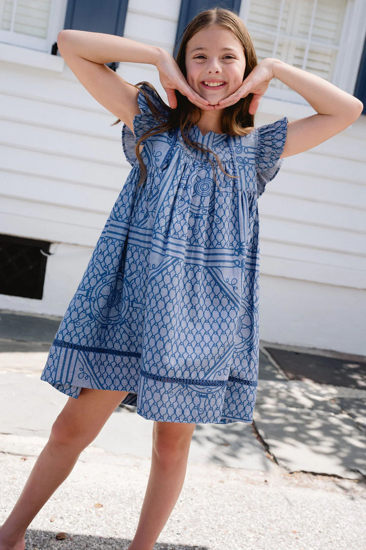 Briton Court Ellen Dress in Wavy Line Blue